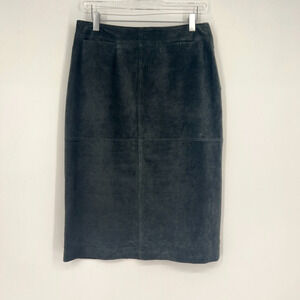 Vtg 90s Leather Skirt Womens 10 Black Suede Classic Basic Western Boho Cest City